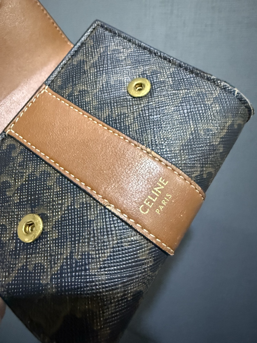 Celine Small Trifold Wallet In Triomphe Canvas And Lambskin